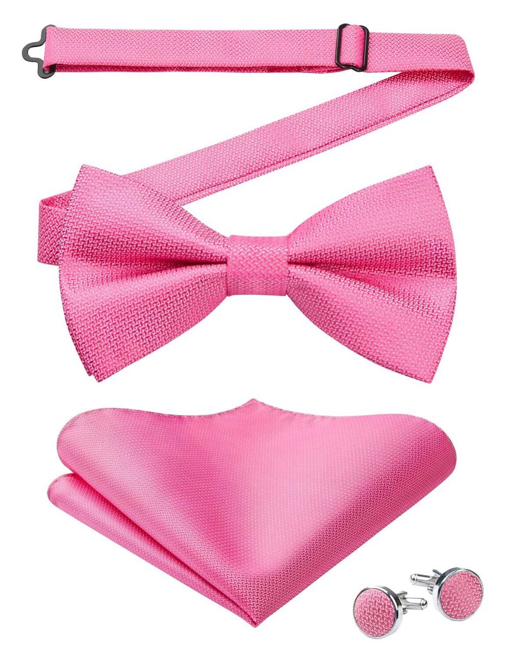 7981 Bow Ties Pink Pretied Bow Ties and Handkerchief Cufflinks Set Hot Pink